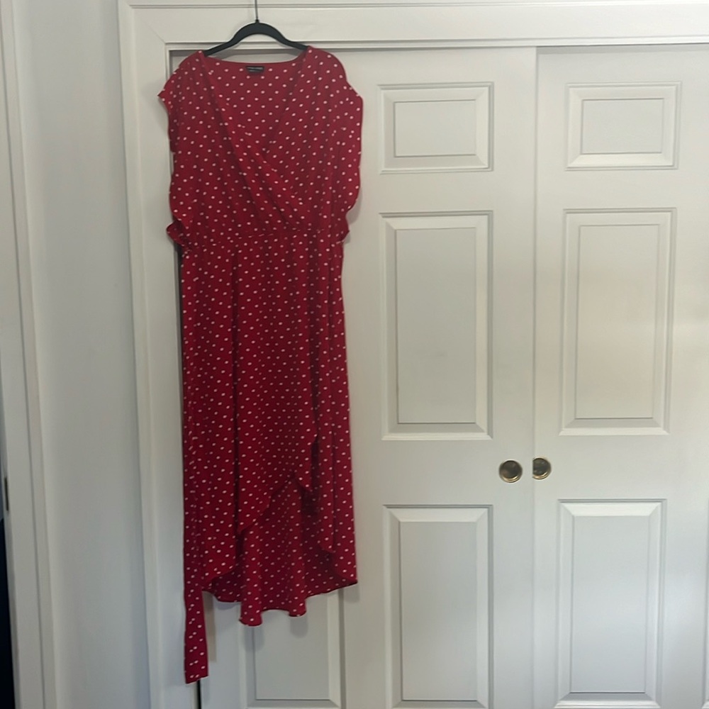 Red Polka Dot Faux Wrap Dress